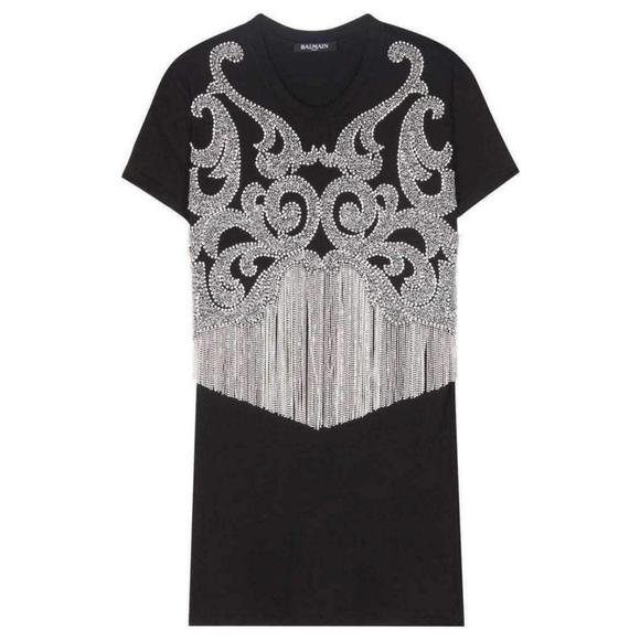 Balmain - Crystal And Beads Fringe Black Cotton Shirt - FR 36